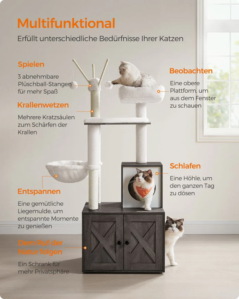 2-in-1 Krabpaal met Kattenbakombouw – Alles-in-één Oplossing – 140 cm Hoog - Image 6