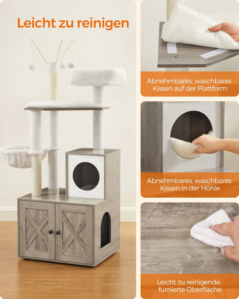 2-in-1 Krabpaal met Kattenbakombouw – Alles-in-één Oplossing – 140 cm Hoog - Image 9