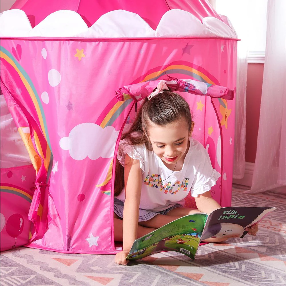 3-in-1 Speeltent Voor Kinderen – Met Tunnel En Ballenbak – Prinsessenkasteel Met Basketbalring – Opvouwbaar En Inclusief Draagtas - Image 4