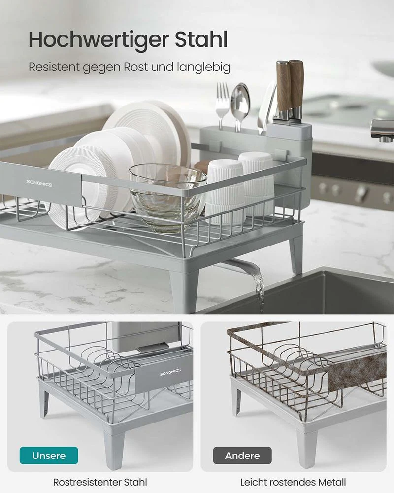 Afdruiprek met Bestekhouder – 31 x 42 cm – Roestbestendig – 360° Draaibare Waterafvoer - Image 4