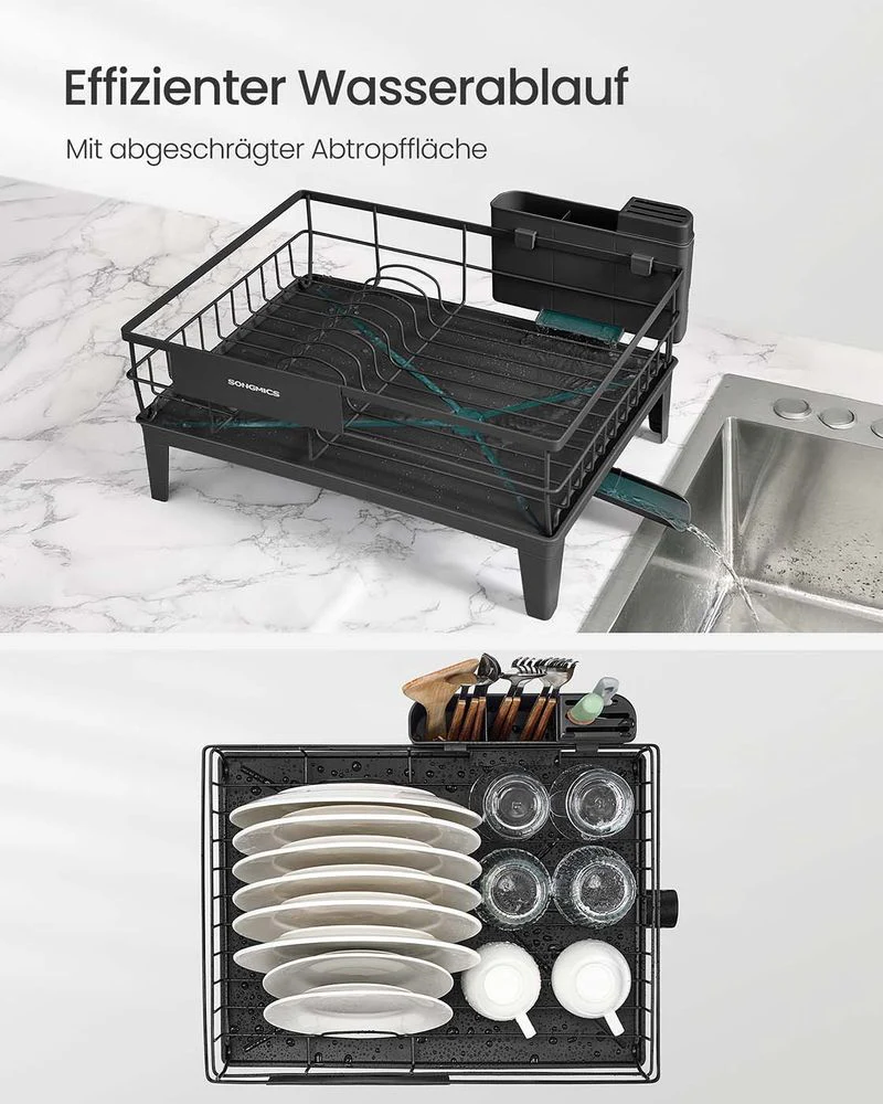 Afdruiprek met Bestekhouder – 31 x 42 cm – Roestbestendig – 360° Draaibare Waterafvoer - Image 5