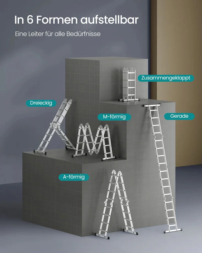 Aluminium Vouwladder - Multifunctionele Ladder - 6-in-1 Trapladder - 150 kg Draagvermogen - Image 7