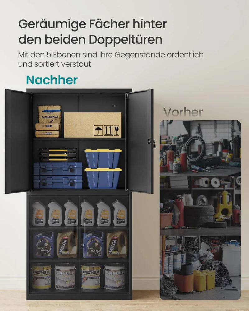 Archiefkast Metaal – 180 cm Hoog – 5 Niveaus met Deuren – Verstelbare Planken & Slot – Tot 125 kg Draagvermogen - Image 5