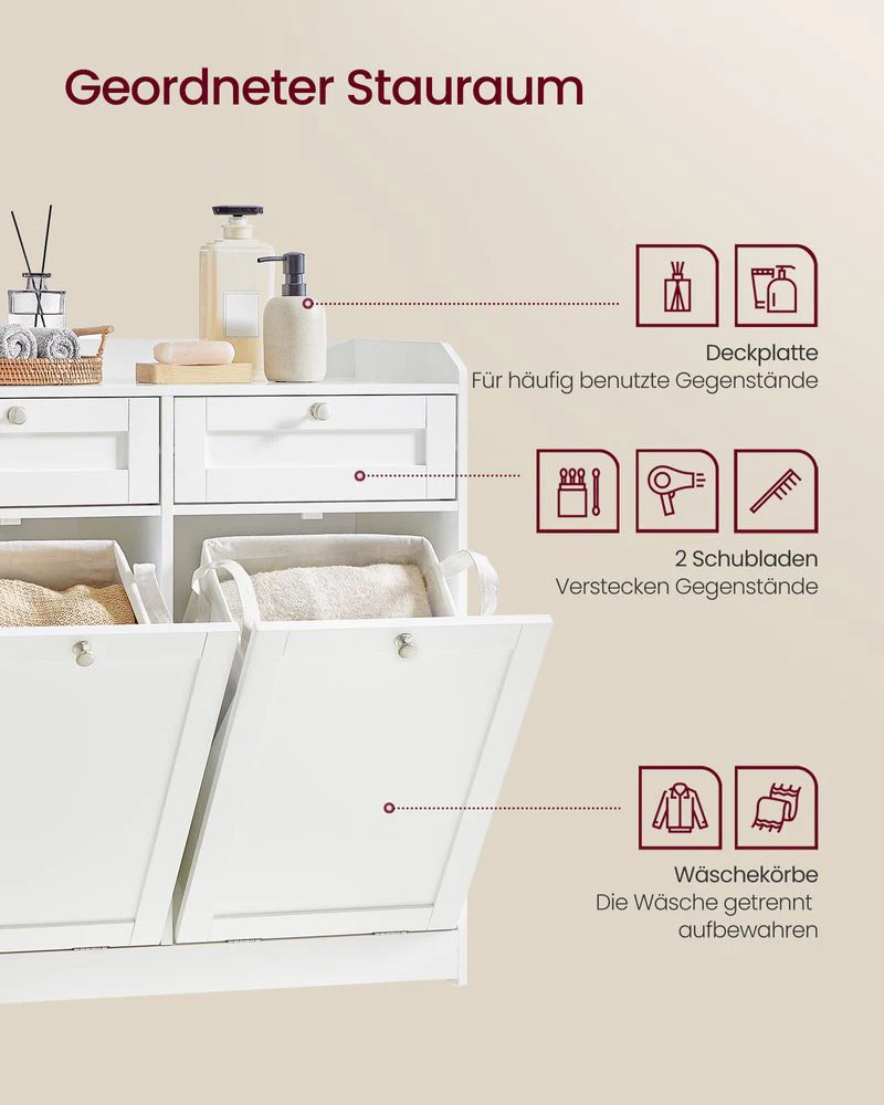 Badkamerkast met Wasmanden – 2-in-1 Opbergsysteem – Kantelbaar – 80 cm Breed - Image 3