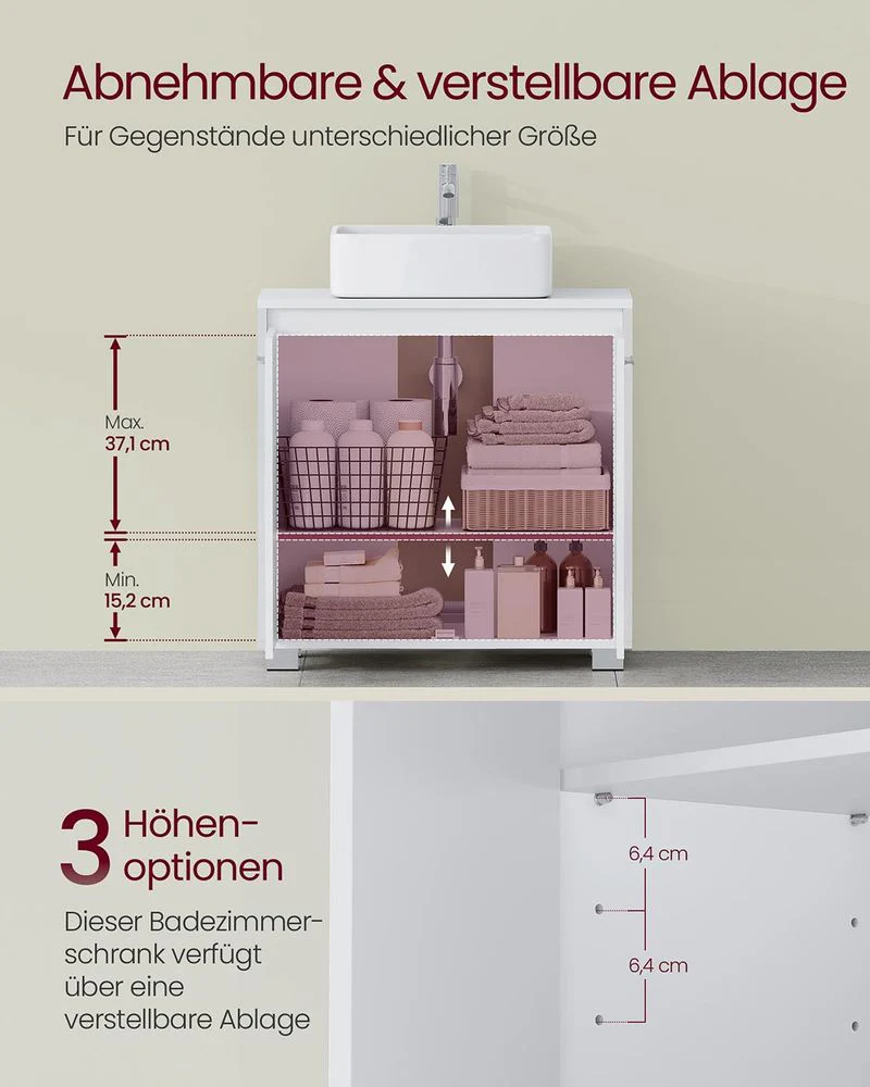 Badkamerkast voor Wastafel – Wastafelmeubel zonder Voetstuk – Wit – 60 cm - Image 3