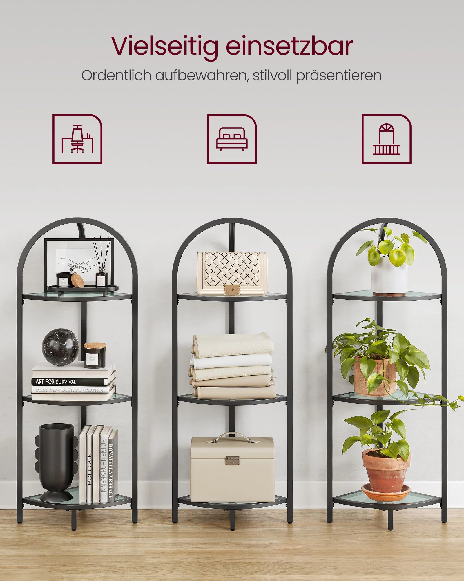 Hoekplank – 3 niveaus – Planken van gehard glas – Stalen frame - Zwart - Image 2