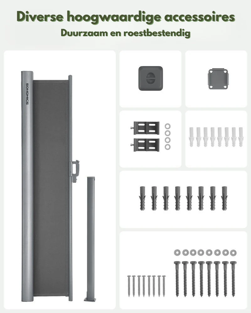 Balkonscherm - Uittrekbaar Scherm - Terrascherm - Robuust & Stabiel - Grijs / Ijzer - Image 6