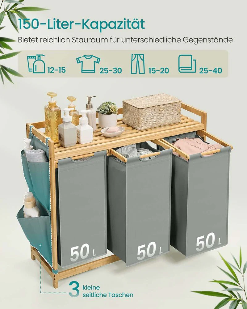 Bamboe Wasmand met 3 Vakken - 150 Liter - Image 4