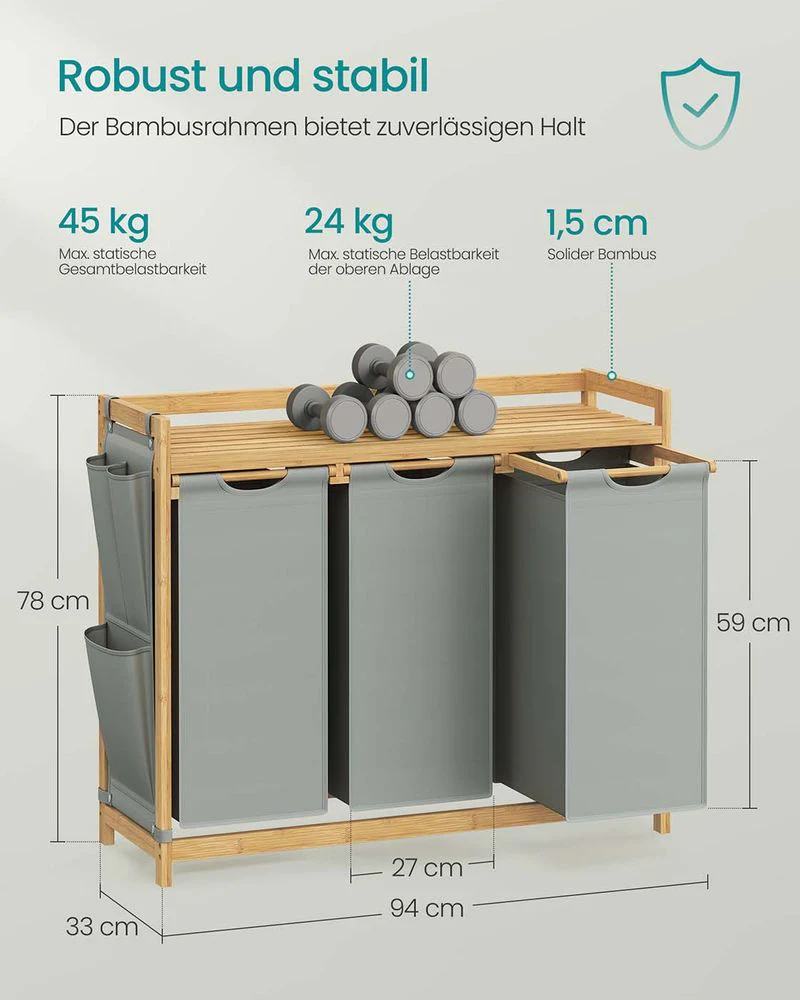 Bamboe Wasmand met 3 Vakken - 150 Liter - Image 7
