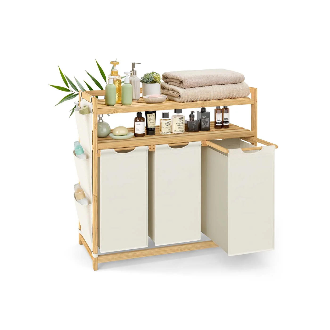Bamboe Wasmand met 2 Vakken – Met Planken en Zijvakken – 100/150 Liter - Image 2