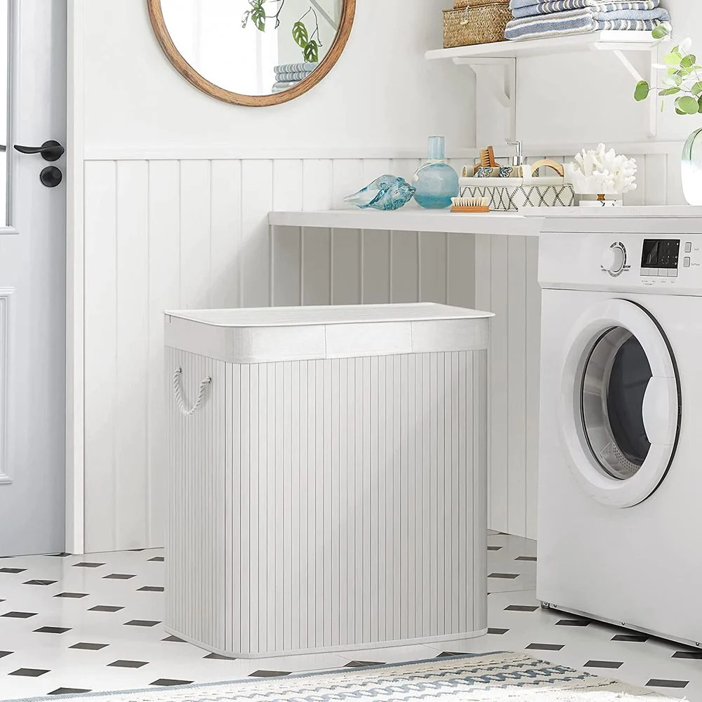 Bamboe Wasmand met Deksel en 3 Vakken - 150 Liter - Image 4