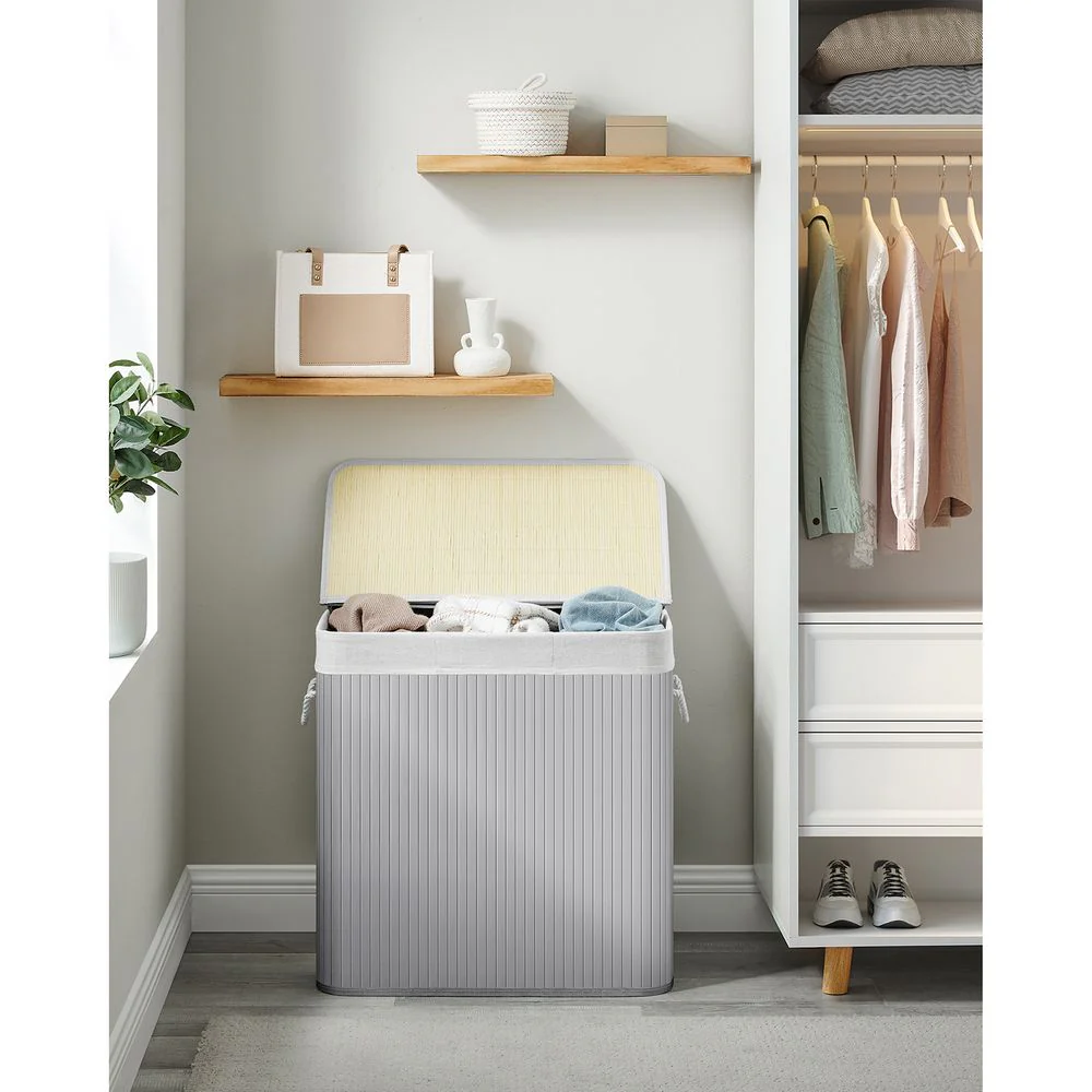 Bamboe Wasmand met Deksel en 3 Vakken - 150 Liter - Image 6