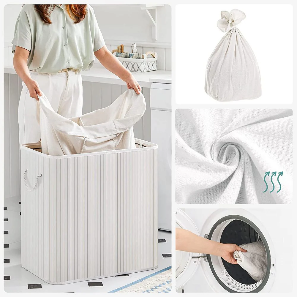 Bamboe Wasmand met Deksel en 3 Vakken - 150 Liter - Image 7