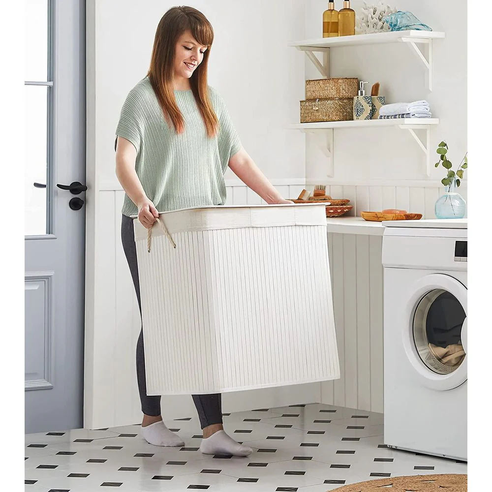 Bamboe Wasmand met Deksel en 3 Vakken - 150 Liter - Image 9
