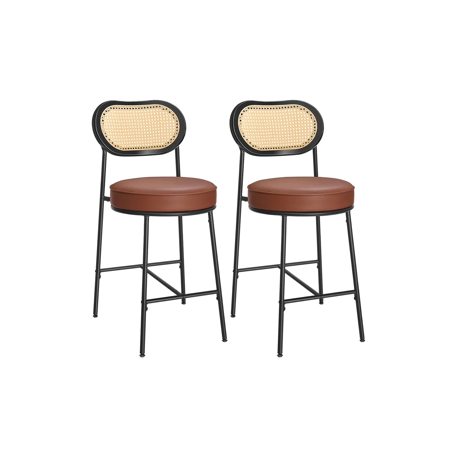 Barkrukken Set van 2 – BOHO Chic met Rotanlook Rugleuning – Hoog Zitcomfort – Voor Keuken, Bar of Eiland - Image 3