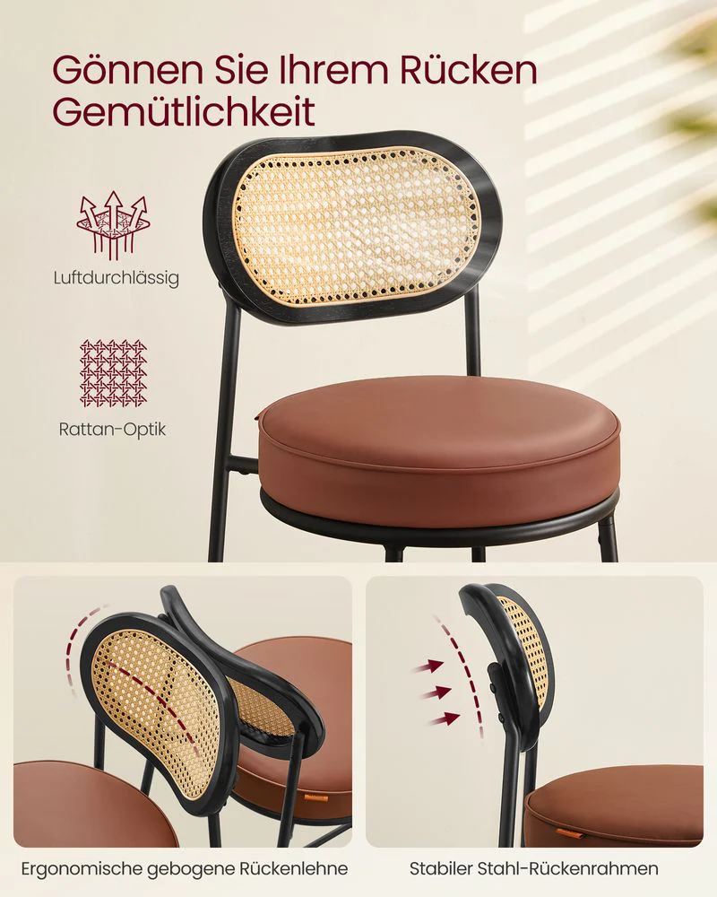 Barkrukken Set van 2 – BOHO Chic met Rotanlook Rugleuning – Hoog Zitcomfort – Voor Keuken, Bar of Eiland - Image 6