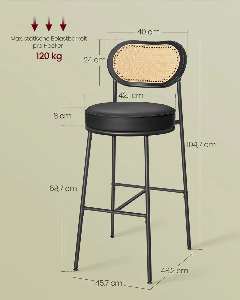 Barkrukken Set van 2 – BOHO Chic met Rotanlook Rugleuning – Hoog Zitcomfort – Voor Keuken, Bar of Eiland - Image 8