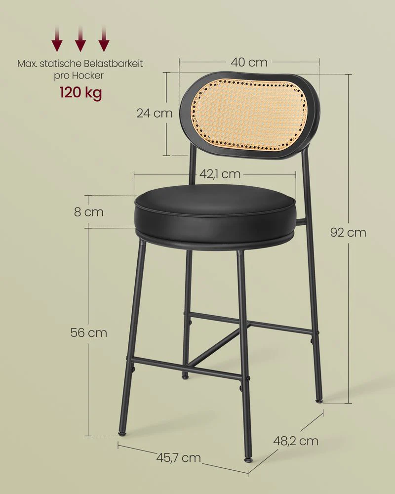 Barkrukken Set van 2 – BOHO Chic met Rotanlook Rugleuning – Hoog Zitcomfort – Voor Keuken, Bar of Eiland - Image 9