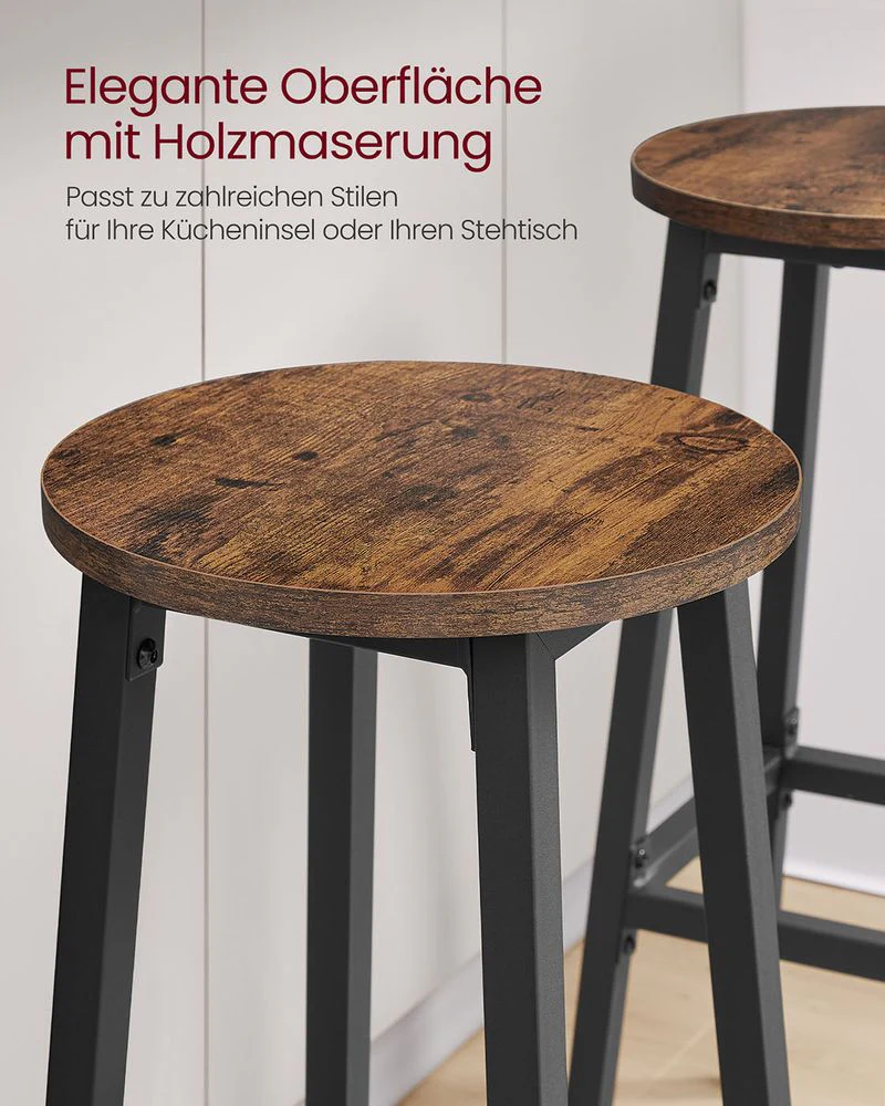 Barkrukken Set van 2 – Vintage Bruin-Zwart – Met Voetensteun – 74 cm Hoog – Industrieel Design – Tot 110 kg Draagvermogen - Image 3
