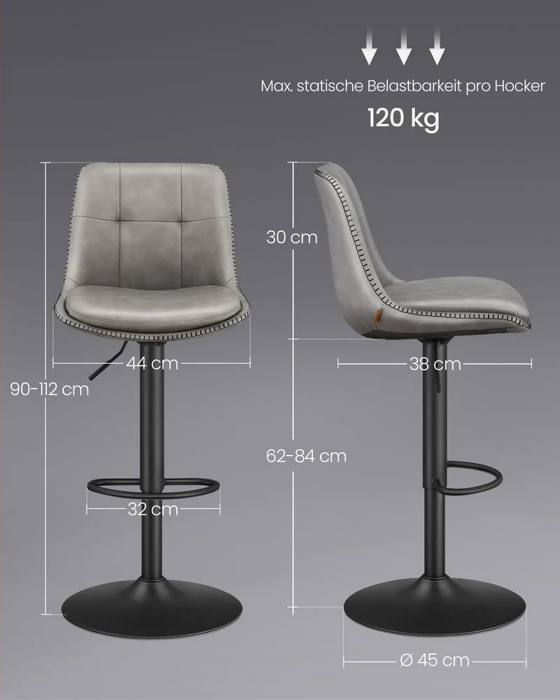 Set van 2 Barkrukken - Verstelbaar en 360° Draaibaar - Kunstleer - Image 11