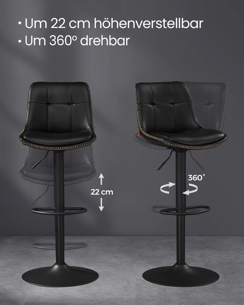Set van 2 Barkrukken - Verstelbaar en 360° Draaibaar - Kunstleer - Image 12