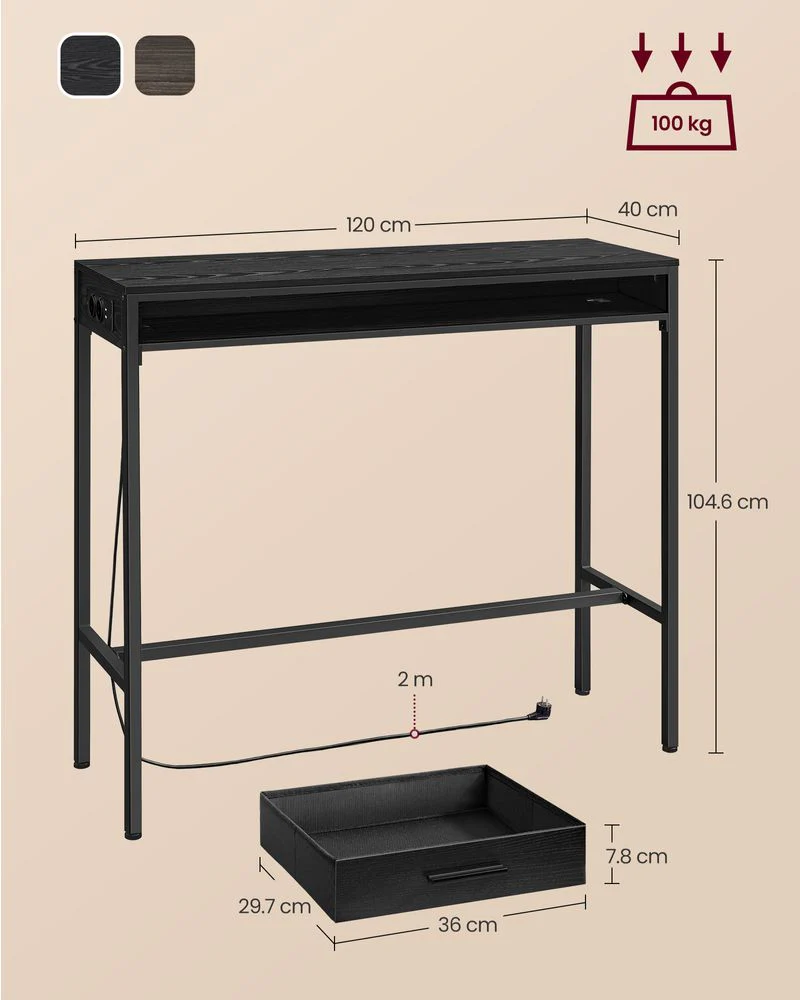 Bartafel met Schuiflade en USB-Aansluitingen - Bijzettafel met Stopcontact - Haltafel - Image 3