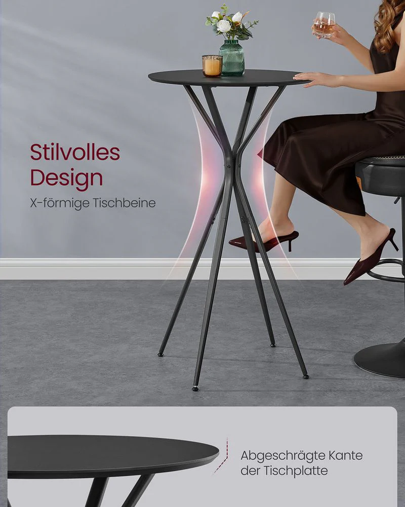 Bartafel Zwart met X-Poten – 60 x 60 x 105 cm – Metalen Frame – MDF Tafelblad – Tot 50 kg Draagvermogen - Image 4