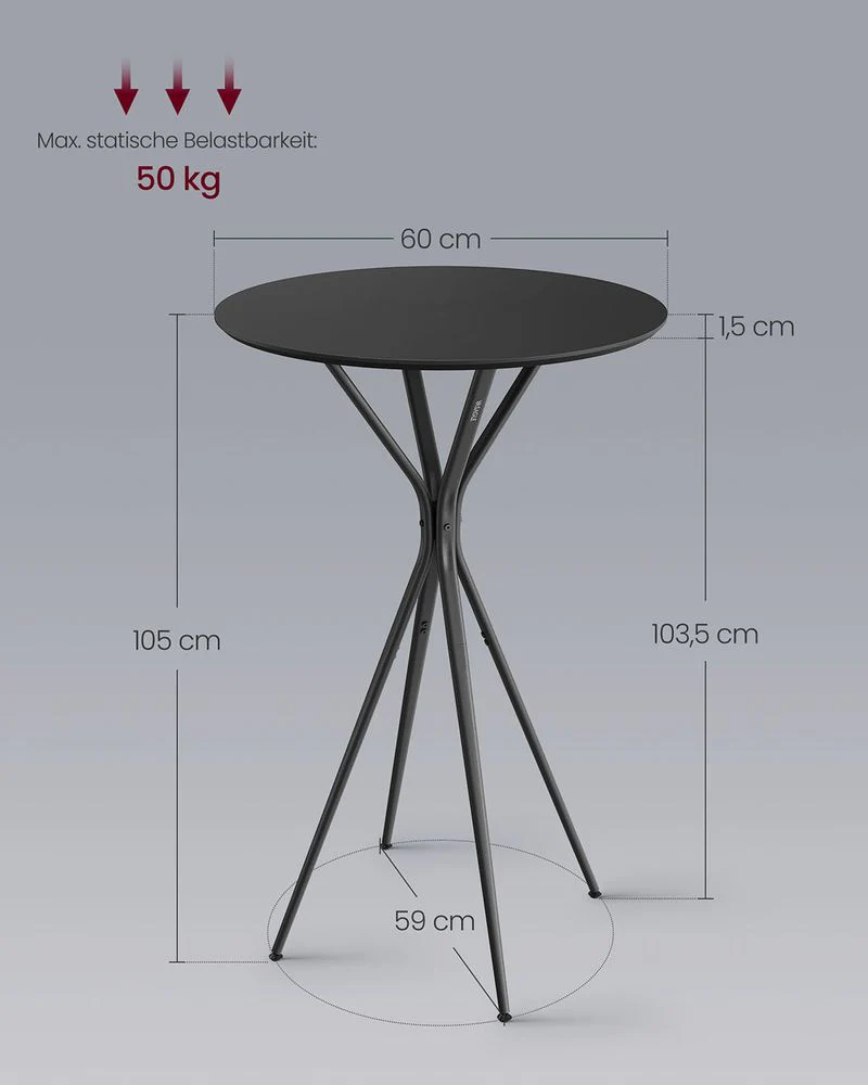 Bartafel Zwart met X-Poten – 60 x 60 x 105 cm – Metalen Frame – MDF Tafelblad – Tot 50 kg Draagvermogen - Image 5