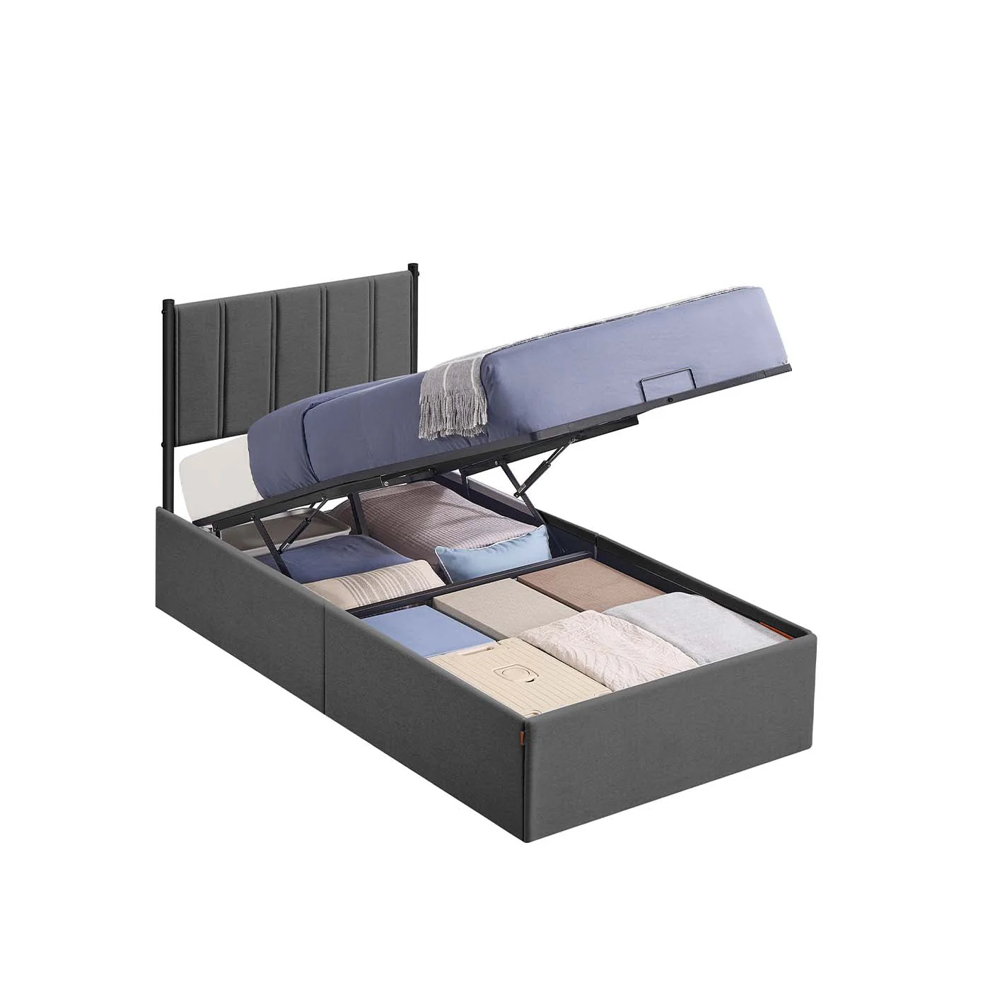 Bedframe met Opbergruimte – Donkergrijs – Met Comfortabel Hoofdbord en Hydraulisch Systeem - Image 3