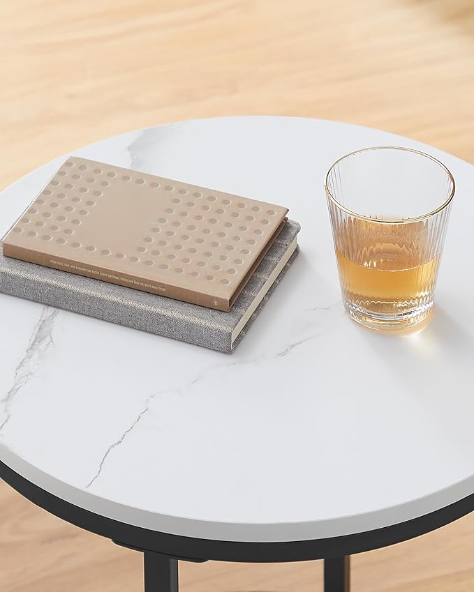 Bijzettafel Marmerlook - Nachtkastje met 2 niveaus - Gehard glas - Woonkamer - Slaapkamer - Image 6