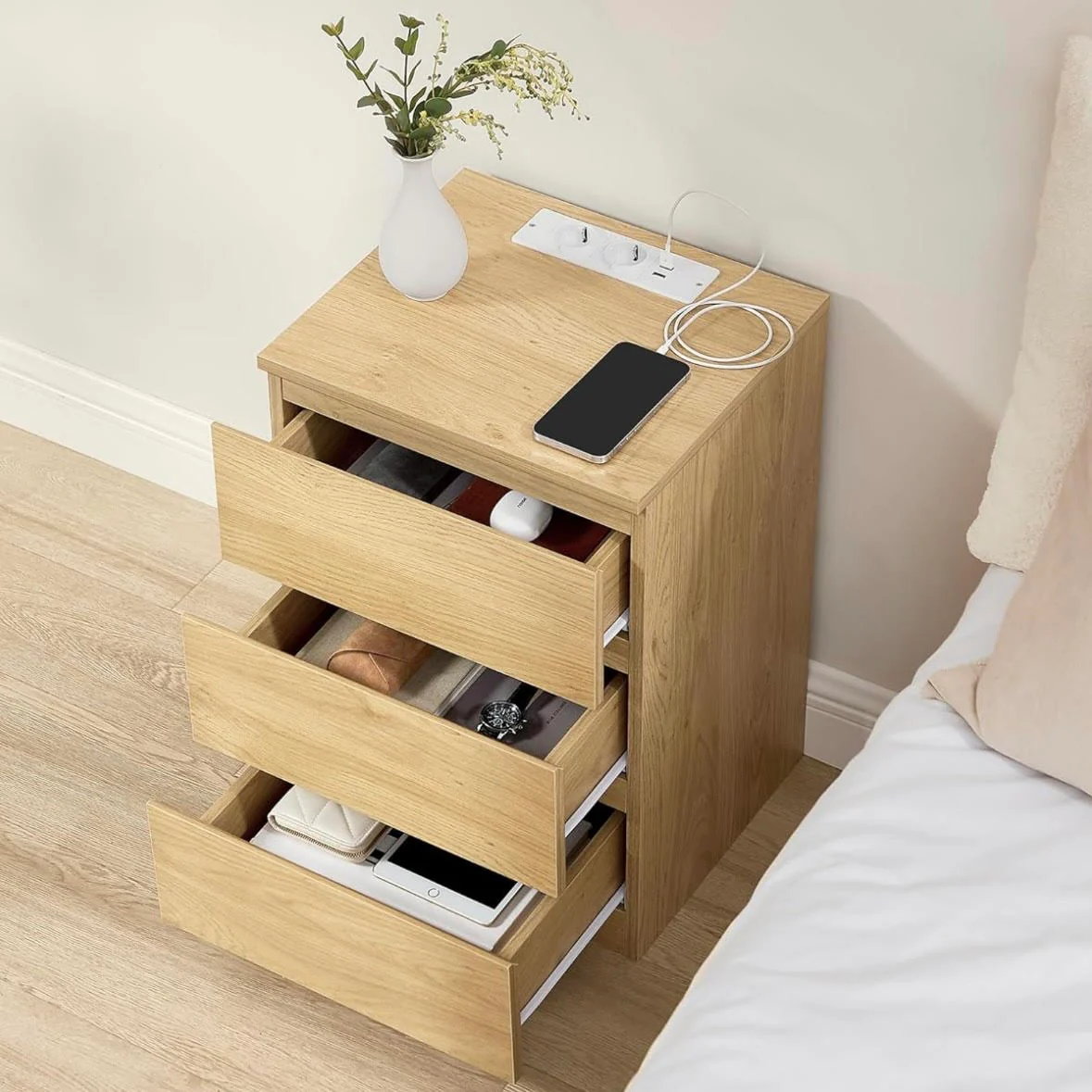 Bijzettafel met Oplaadstation - Nachtkastje met USB-aansluiting - Kastje met Stopcontact - Image 3