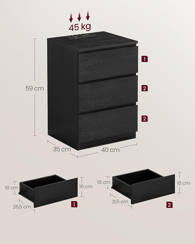 Bijzettafel met Oplaadstation - Nachtkastje met USB-aansluiting - Kastje met Stopcontact - Image 6