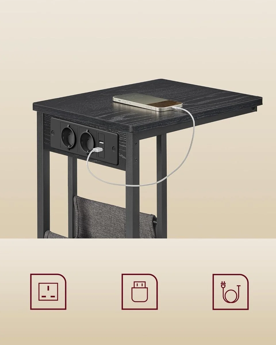Bijzettafel met Stopcontact - Laptoptafel - C-Vorm - Image 4
