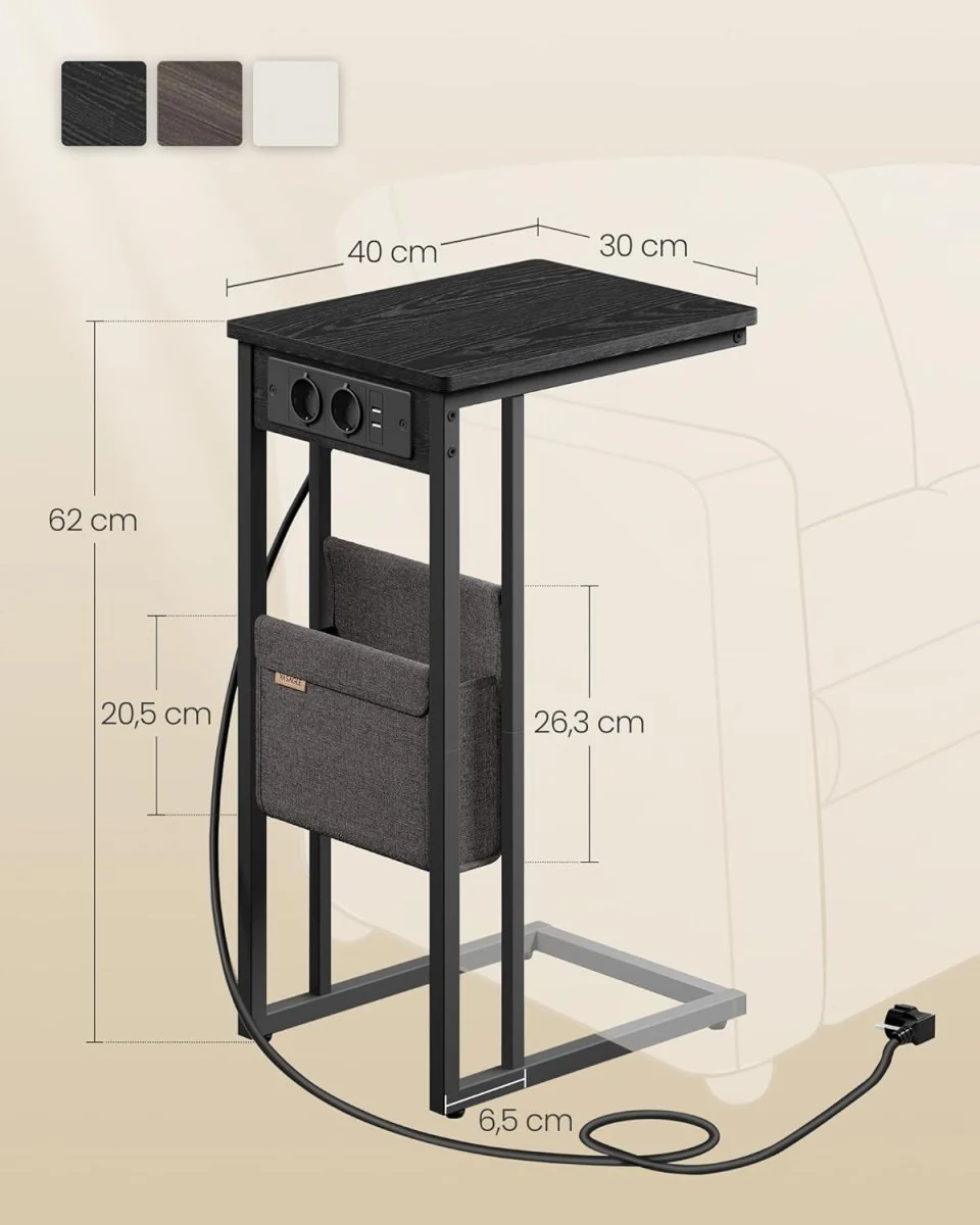 Bijzettafel met Stopcontact - Laptoptafel - C-Vorm - Image 5