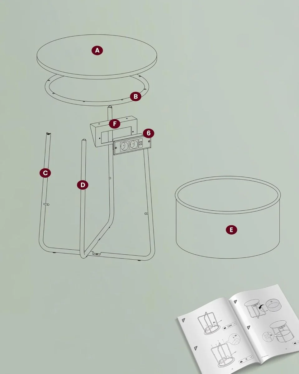 Bijzettafel met Stopcontact & USB-aansluiting - met Mandje - Modern tafeltje - Image 7