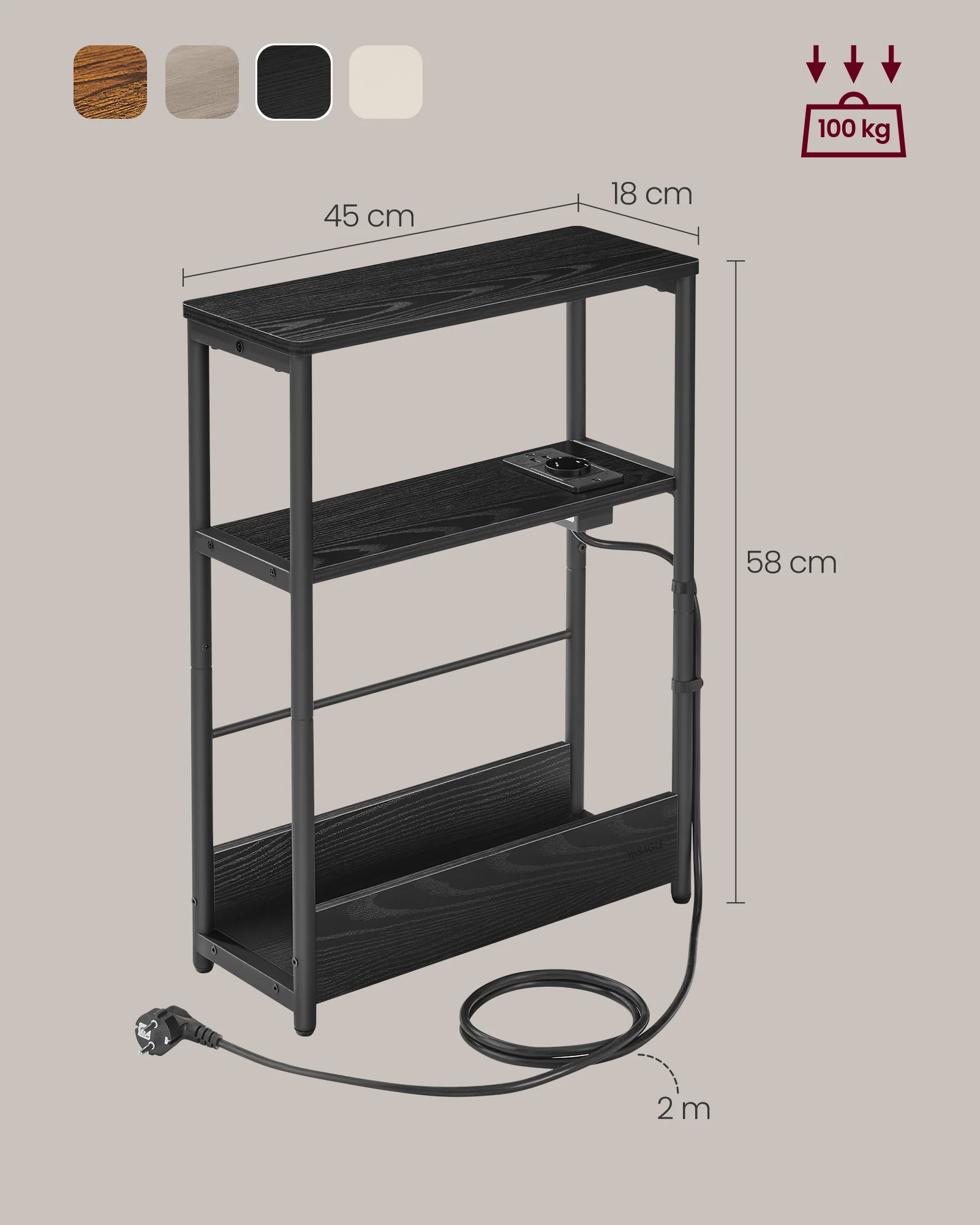Bijzettafel – Smal – 3 Planken – Oplaadfunctie - Image 5