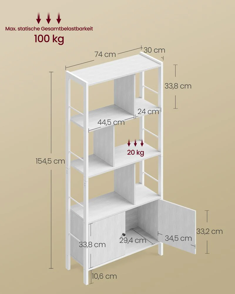 Boekenkast – Industriële Stijl – Modern Design – 4 Planken En Kast Met Deuren – 154,5 cm Hoog - Image 9