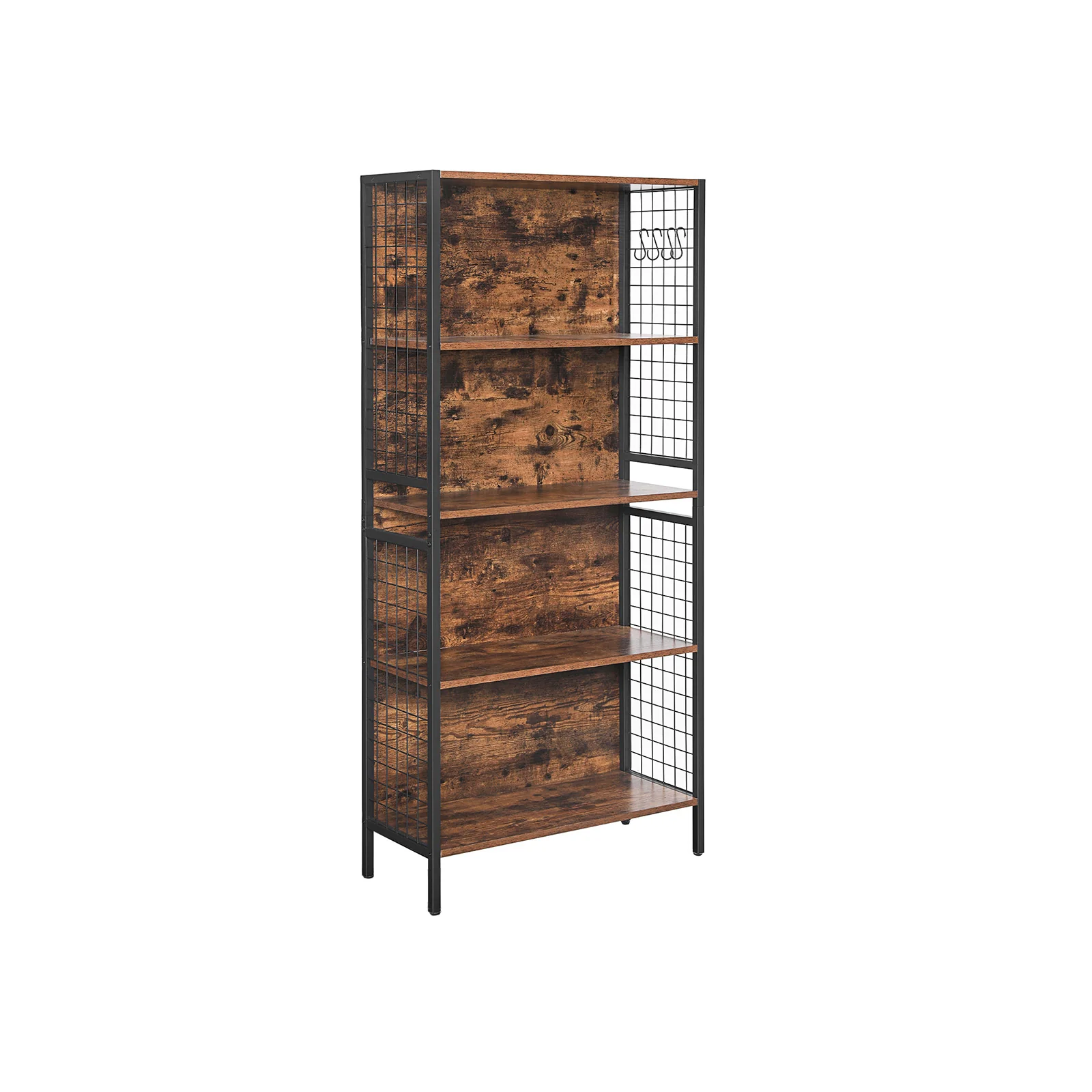 Boekenkast met 4 Planken – Industrieel Design – Opbergkast met Haken – 74 x 30 x 155 cm
