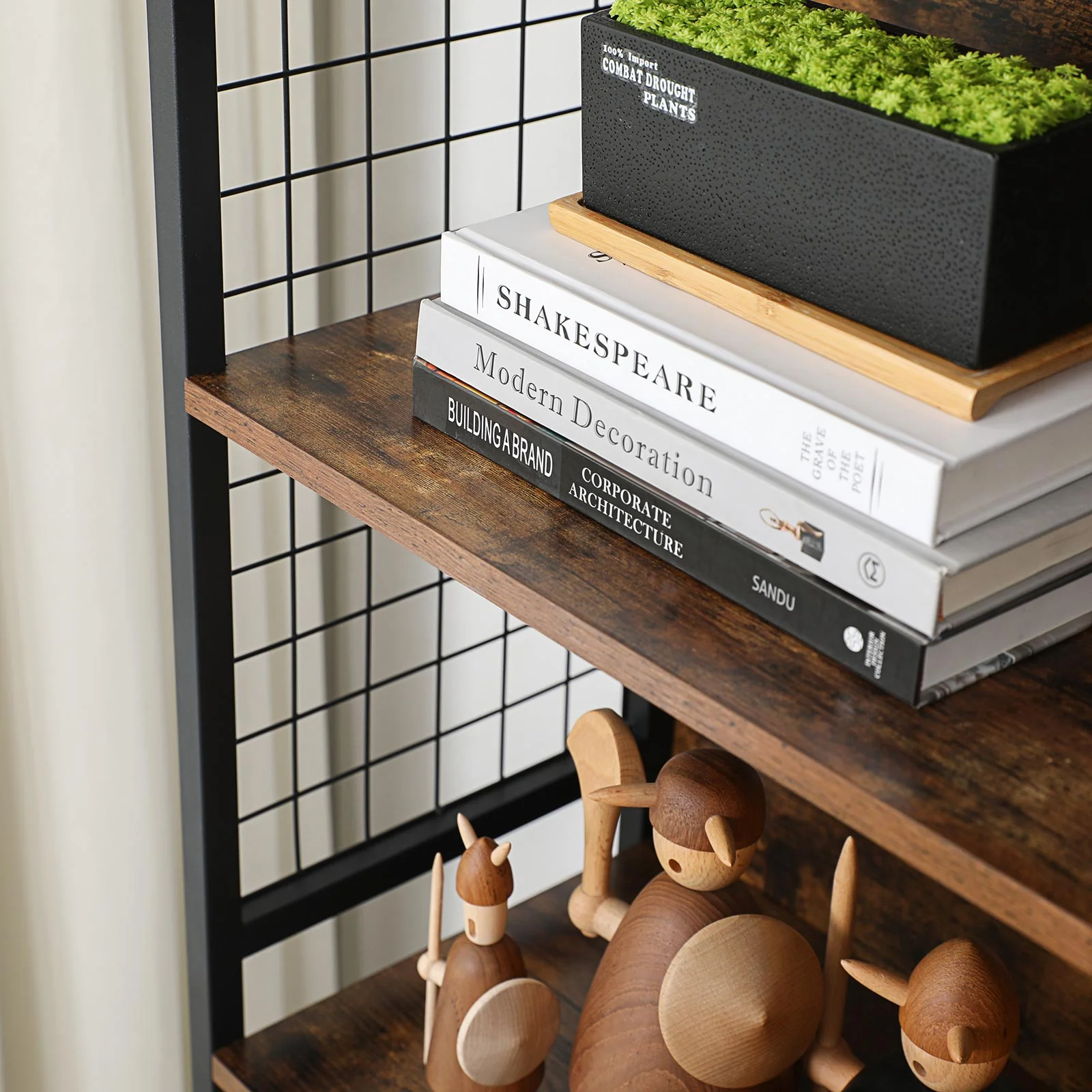 Boekenkast met 4 Planken – Industrieel Design – Opbergkast met Haken – 74 x 30 x 155 cm - Image 6