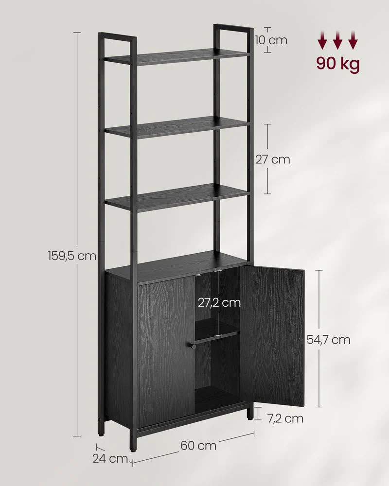 Boekenkast met Deuren en Verstelbare Planken – Industrieel Stijlvol Opbergmeubel voor Woonkamer of Kantoor - Image 3