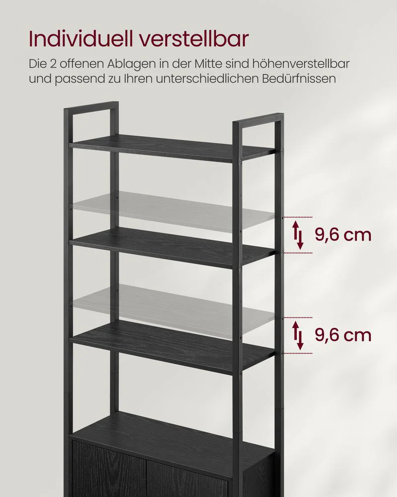 Boekenkast met Deuren en Verstelbare Planken – Industrieel Stijlvol Opbergmeubel voor Woonkamer of Kantoor - Image 4