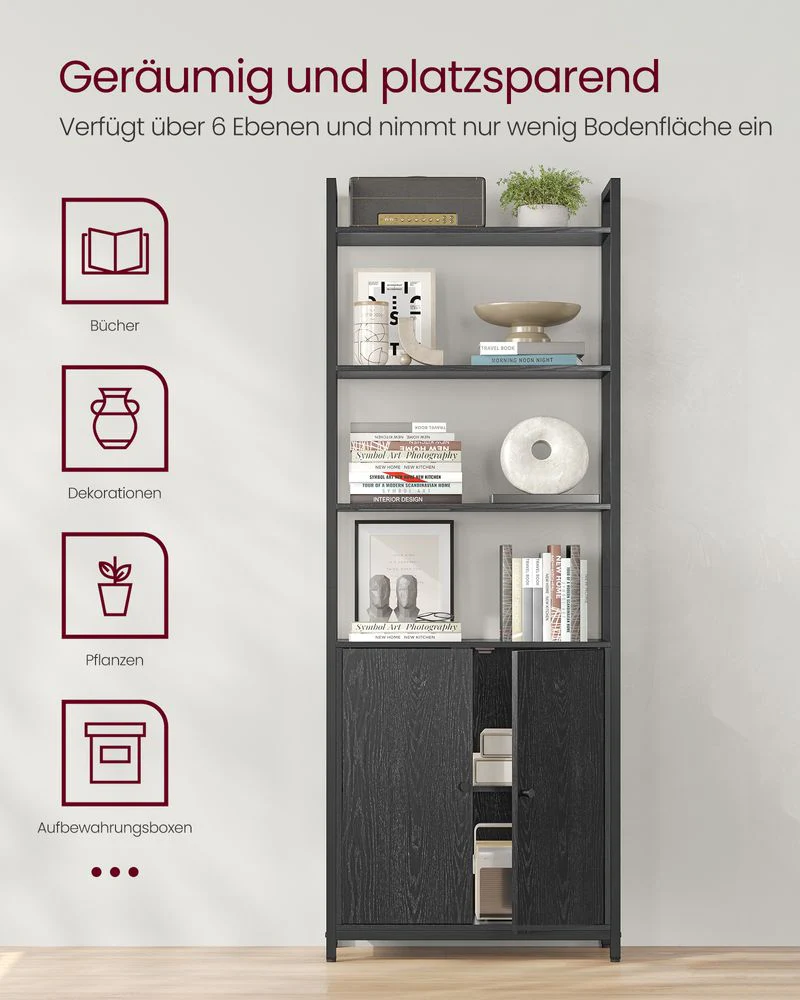 Boekenkast met Deuren en Verstelbare Planken – Industrieel Stijlvol Opbergmeubel voor Woonkamer of Kantoor - Image 5
