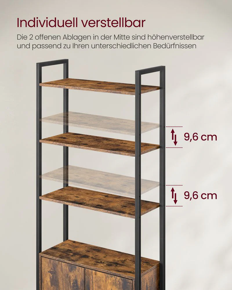 Boekenkast met Deuren en Verstelbare Planken – Industrieel Stijlvol Opbergmeubel voor Woonkamer of Kantoor - Image 6