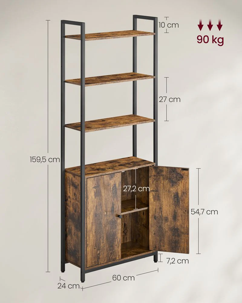 Boekenkast met Deuren en Verstelbare Planken – Industrieel Stijlvol Opbergmeubel voor Woonkamer of Kantoor - Image 7
