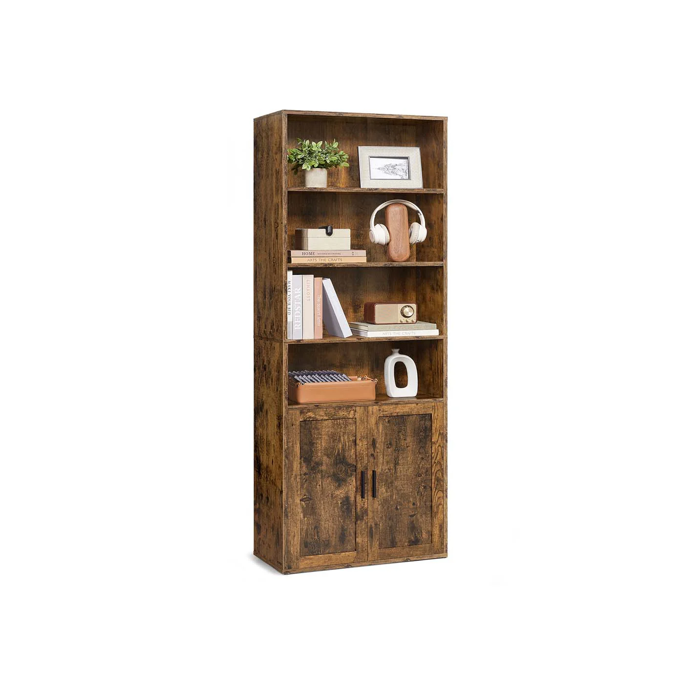 Boekenkast met Kast en Open Compartimenten – Smalle Opbergkast – Verstelbare Planken – MDF & Spaanplaat - Image 4