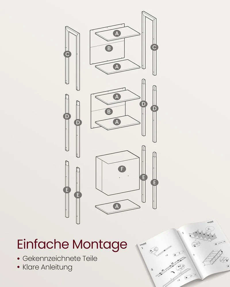 Boekenkast met Lade – Ladderplank Industrieel – Opbergkast met 5 Niveaus – 165 cm Hoog - Image 8
