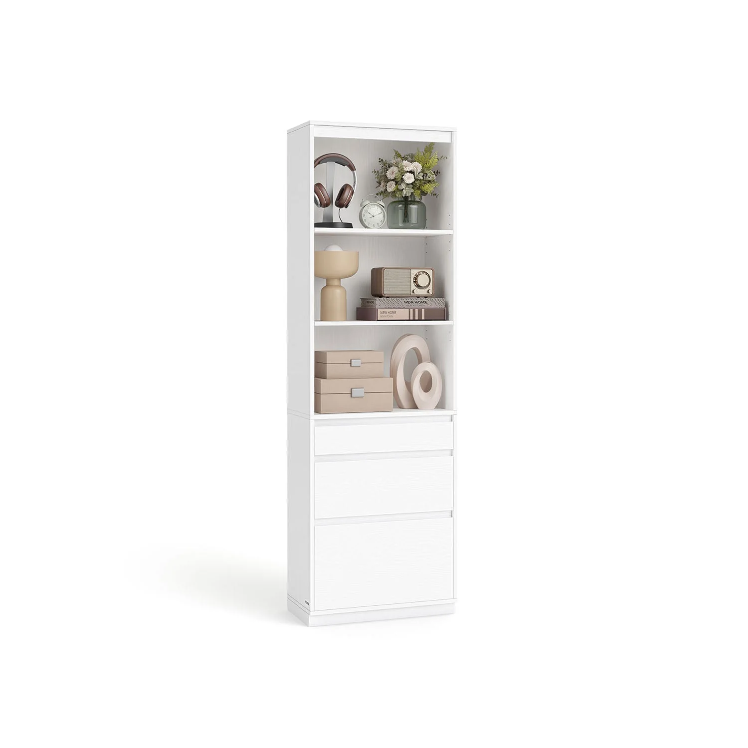 Boekenkast met Lades en Verstelbare Planken – 180 cm Hoog – Multifunctionele Opbergkast – Wit – Spaanplaat
