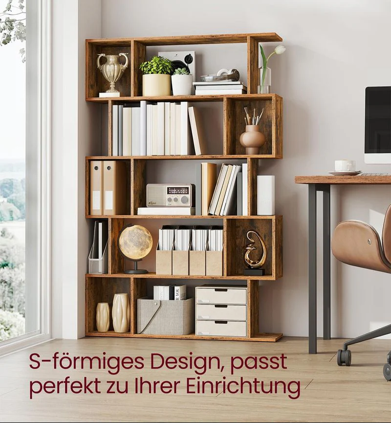 Boekenkast – S-vormig Design – 5 Niveaus – 90 cm Breed – 30 kg Draagvermogen per Niveau - Image 3