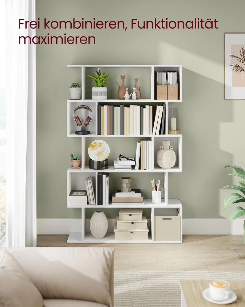 Boekenkast – S-vormig Design – 5 Niveaus – 90 cm Breed – 30 kg Draagvermogen per Niveau - Image 4