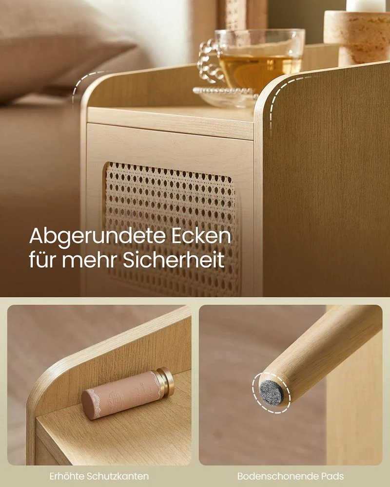 BOHO Nachtkastje met Lade en Open Vak – Massief Houten Poten – Ingebouwd Laadstation & Bewegingssensor Verlichting - Image 8